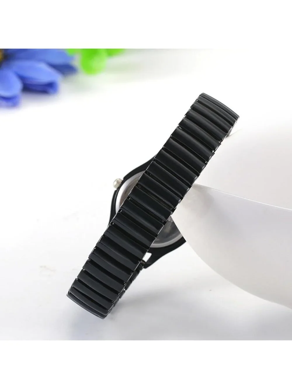 Women's Black Stretch Band Couple Bangle Ultrathin Elastic Strap Wrist Watch